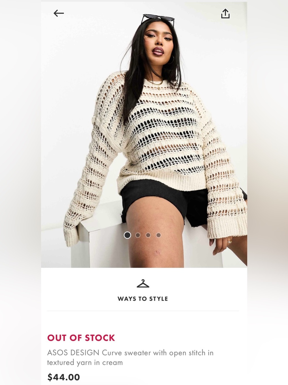 ASOS CURVE Open-Knit Crewneck Sweater in Light Beige